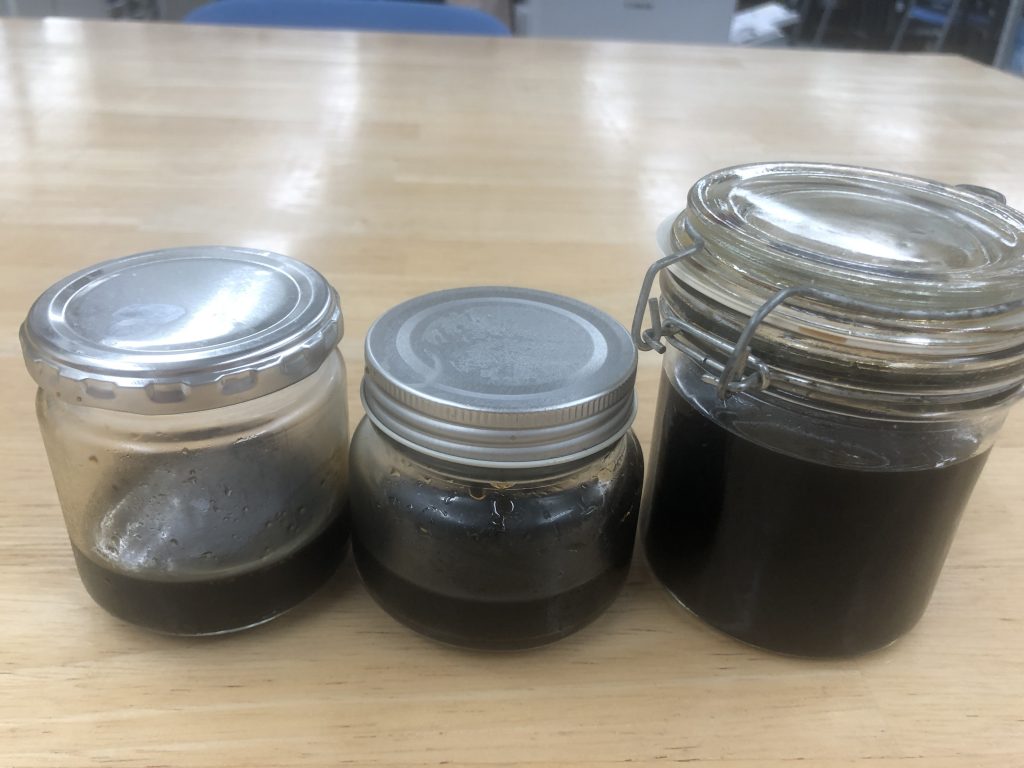 3種類の梅シロップ:白ワインビネガー・千鳥酢・COOPのお酢で漬けたもの